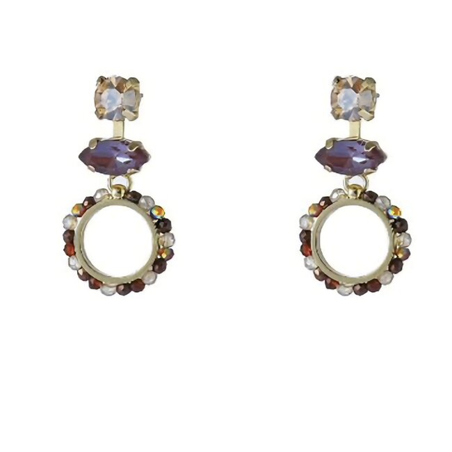 Day & Eve  Oorbellen met ronde hanger en stenen in warm bruin