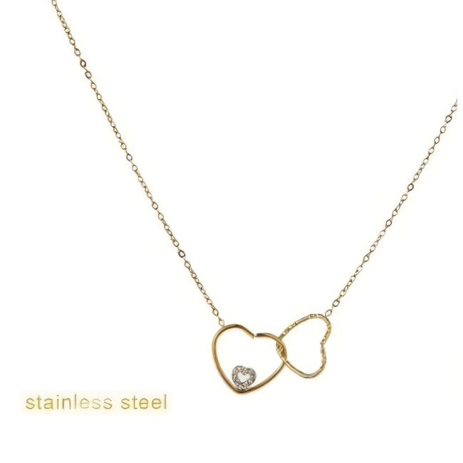 Day & Eve  Goud stainless steel ketting hartjes