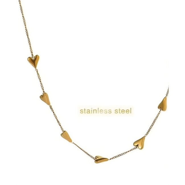 Day & Eve  Goud stainless steel ketting hartjes