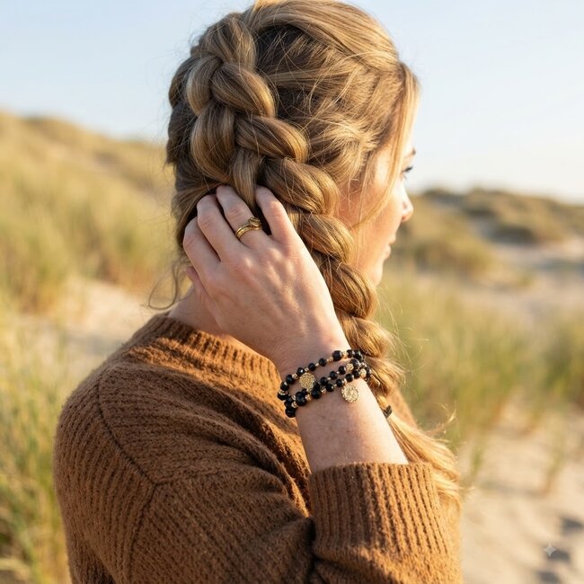 Biba Chiq zwarte facet kralen Armband met bedel