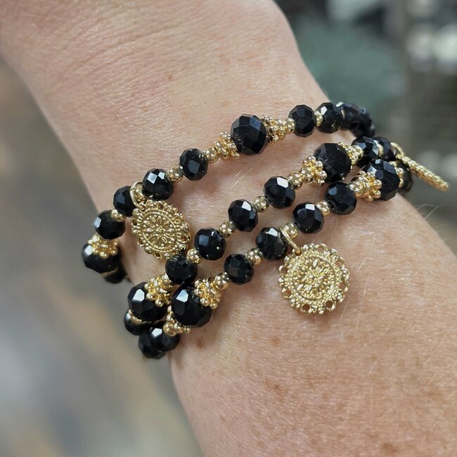 Biba Chiq zwarte facet kralen Armband met bedel