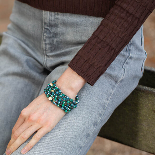 Biba Armband met groene blauwe en teal tinten kralen