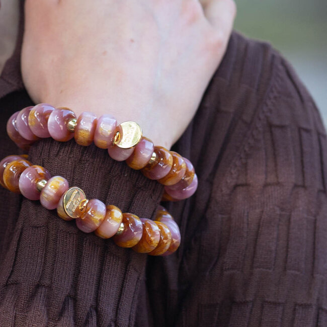 Biba Armband met roze en oranje rondel kralen