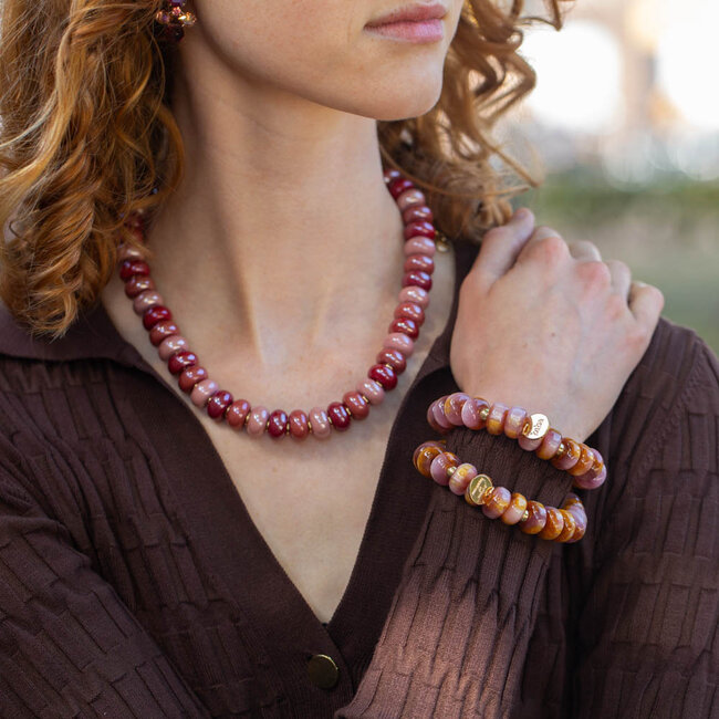 Biba Armband met roze en oranje rondel kralen