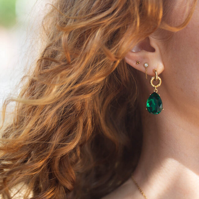 Biba Tijdloze oorbellen met emerald groene druppel