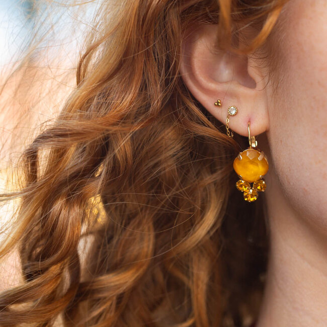 Biba Oorbellen met warm gele crystal steen en trosje steentjes  - Copy