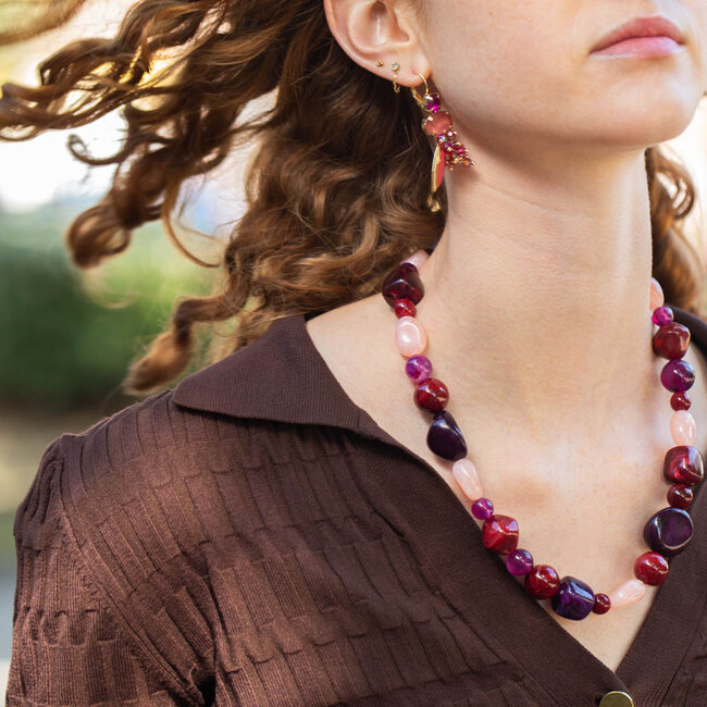 Biba Ketting met paarse en roze kralen in Frambooskleuren