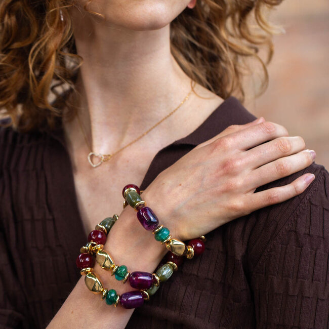 Biba Grote Kralen armband in paars groen en rood