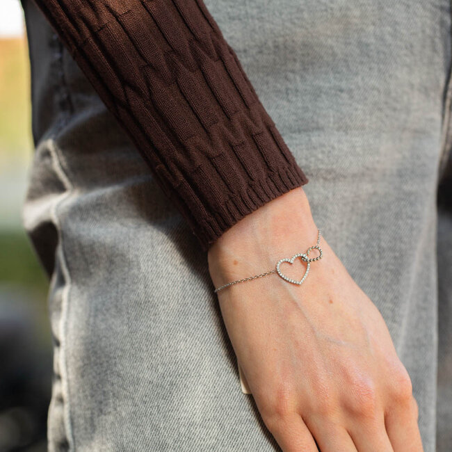 Day&Eve dubbel hart Armband met strass glitters