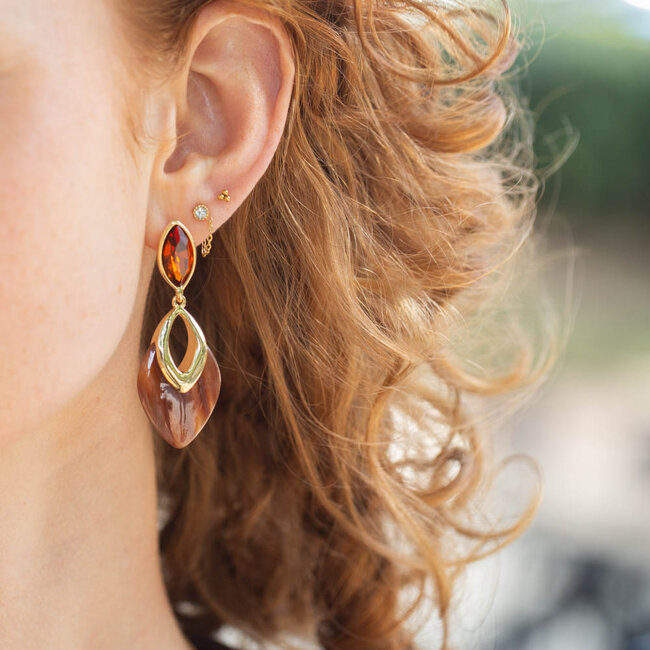 Biba caramel bruine Oorbellen met crystal steen