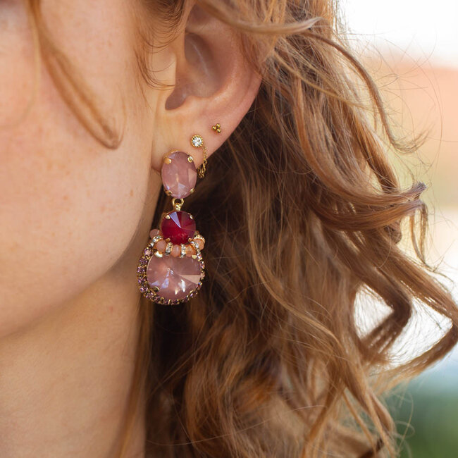 Biba Very berry roze paarse crystal feestelijke oorbellen