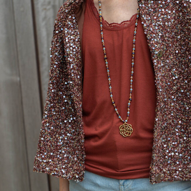 Biba Lange ketting met grote Roos hanger