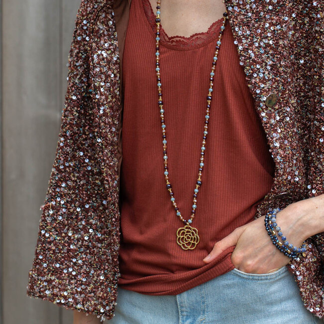 Biba Lange ketting met grote Roos hanger