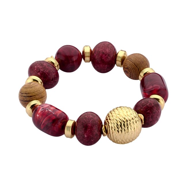 Biba grote ronde rode en bruine kralenarmband