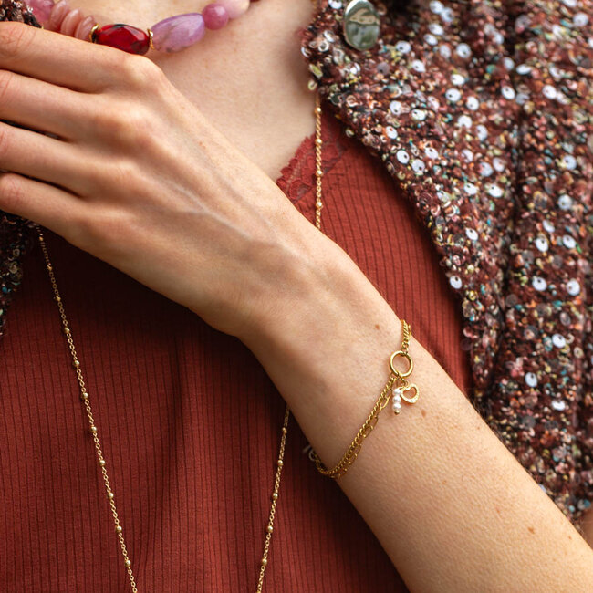 Day&Eve goud schakelarmband met hart en witte parels
