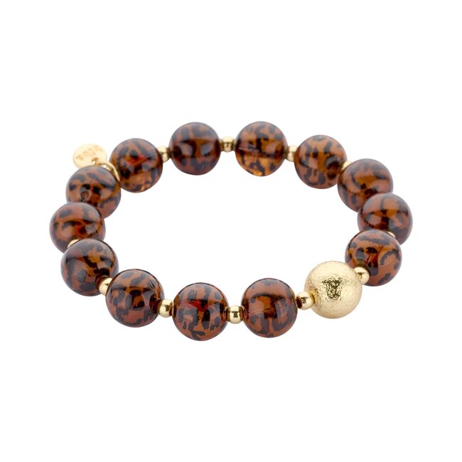 Biba  grote kralen armband donkerbruin met tijgerprint