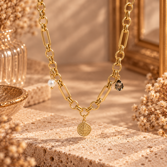 IXXXI Ixxxi ketting Sorel goud met parel en druppel bedel