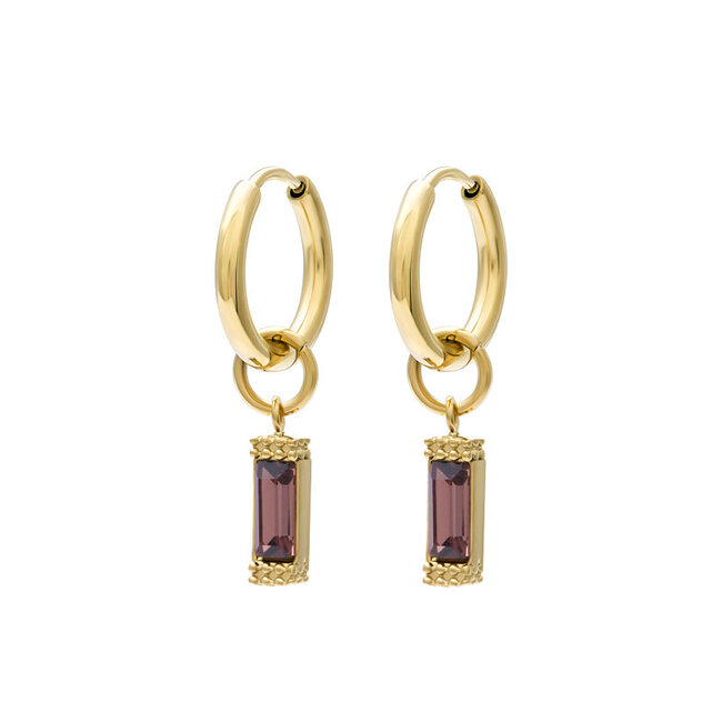 IXXXI iXXXi Hoops oorringen Alora met burgundy aubergine steen