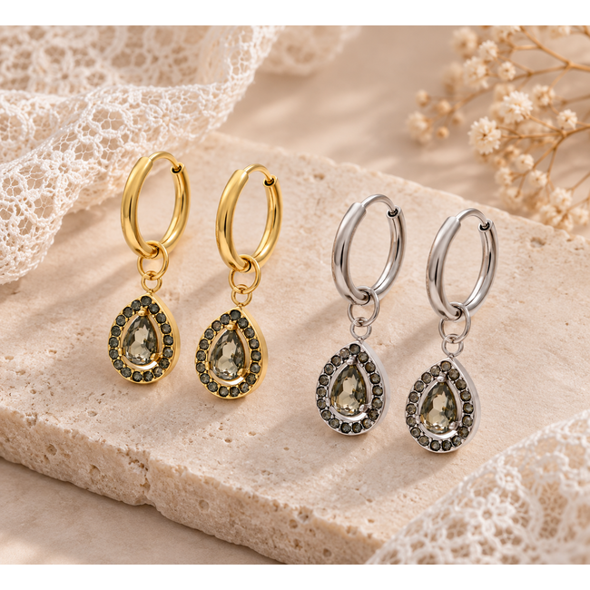 IXXXI iXXXi Hoops oorringen Auren druppel en zwarte glitter steentjes