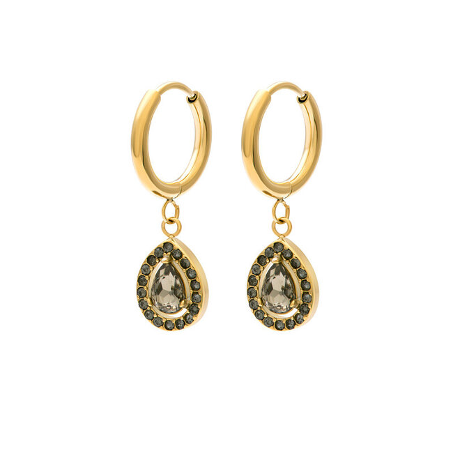 IXXXI iXXXi Hoops oorringen Auren druppel en zwarte glitter steentjes
