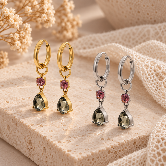 IXXXI iXXXi Hoops oorbellen Sorel met burgundy en crystal druppel
