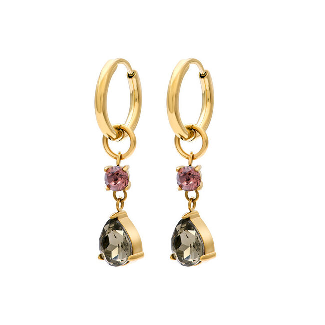 IXXXI iXXXi prachtige oorbellen in burgundy smokey crystal steen