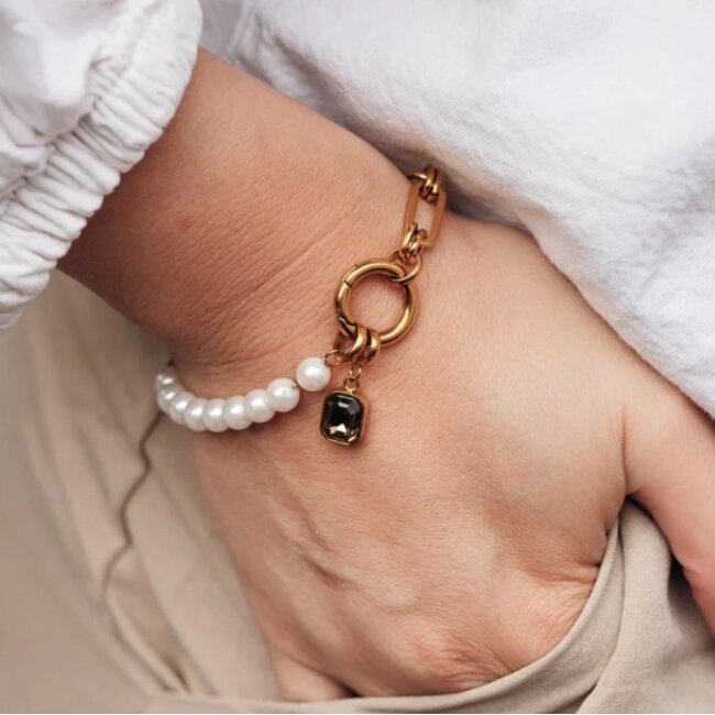 iXXXi complete connect armband goud met parels en crystal bedel