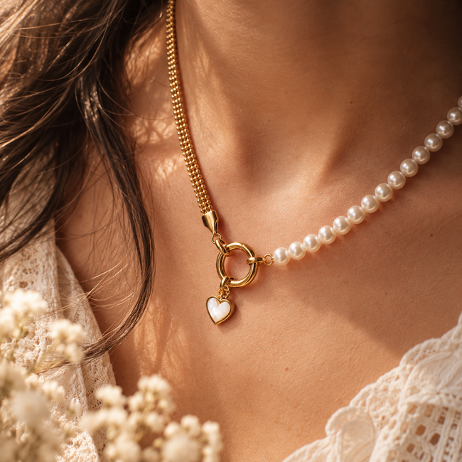 iXXXi complete ketting goud connect parels en hart