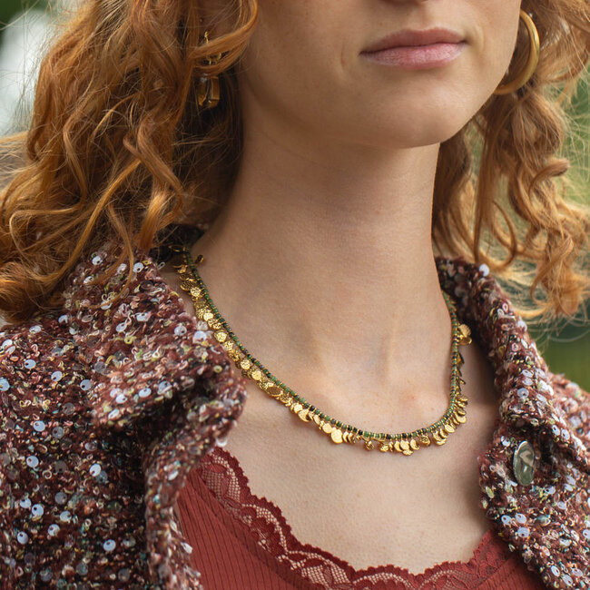 Biba luxe stainless steel groene ketting met veel muntjes