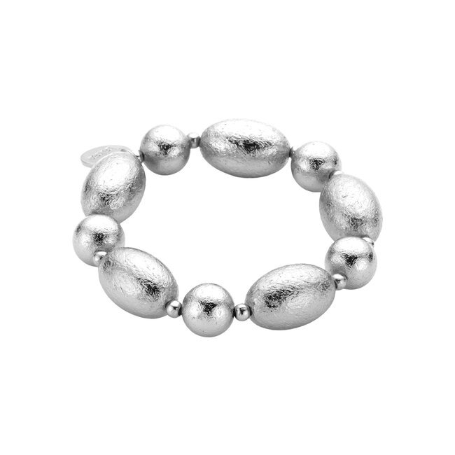 Matte zilverkleurige ketting en  armband met organische vorm
