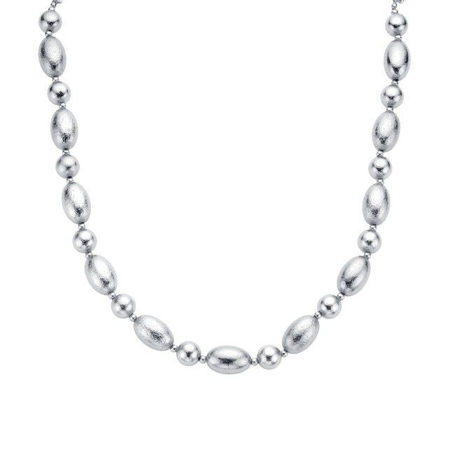 Matte zilverkleurige ketting en  armband met organische vorm