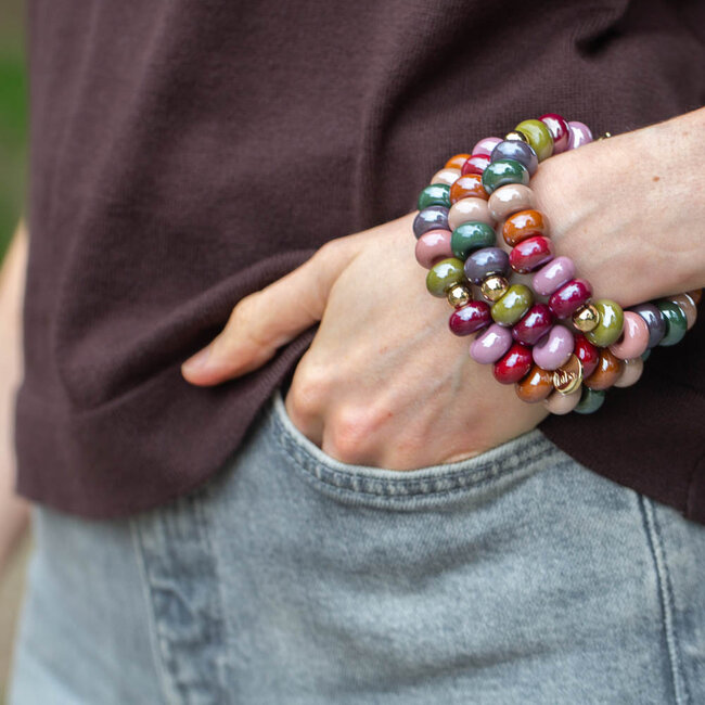 Biba Kralen aarde tinten rondellen armband