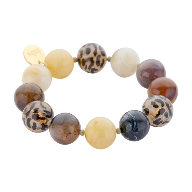 Biba  Armband met bruine en tijgerprint kralen