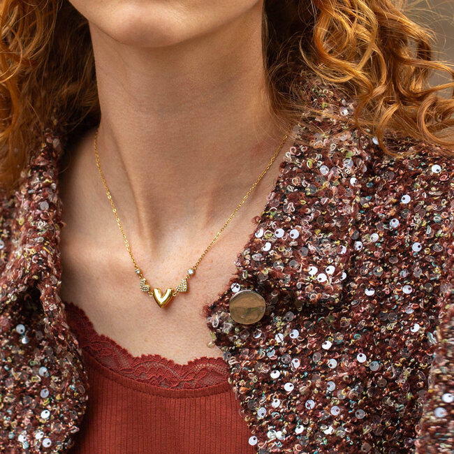 Biba Gouden ketting met glitter harten