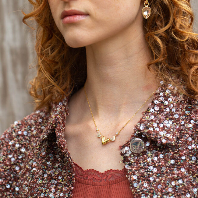 Biba Gouden ketting met glitter harten
