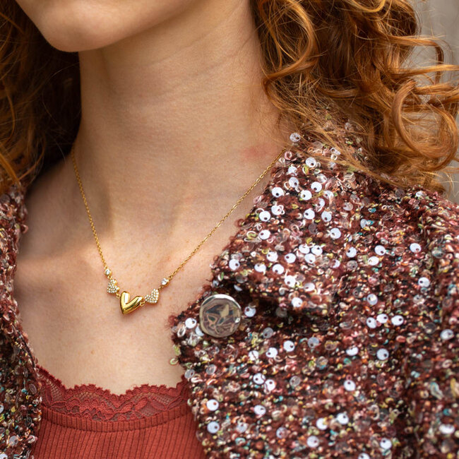 Biba Gouden ketting met glitter harten