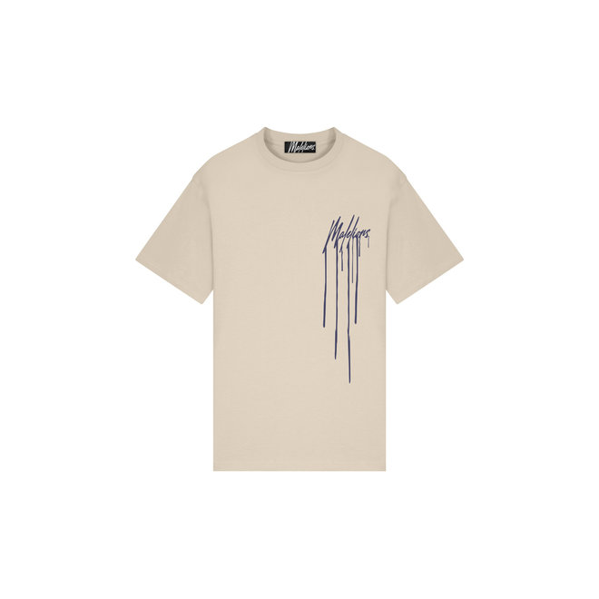 Beige / Navy Dripped T-shirt van Malelions