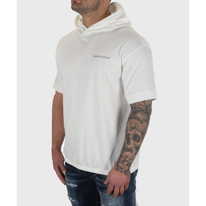 Wit t-shirt met capuchon en opdruk van Emporio Armani
