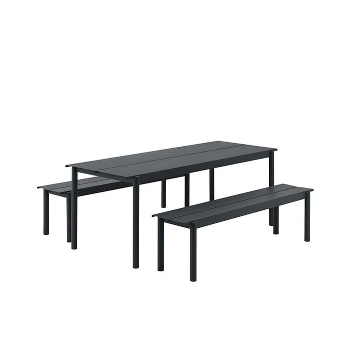 Muuto Linear set de jardin table 140x80 + 2 banques 110x34