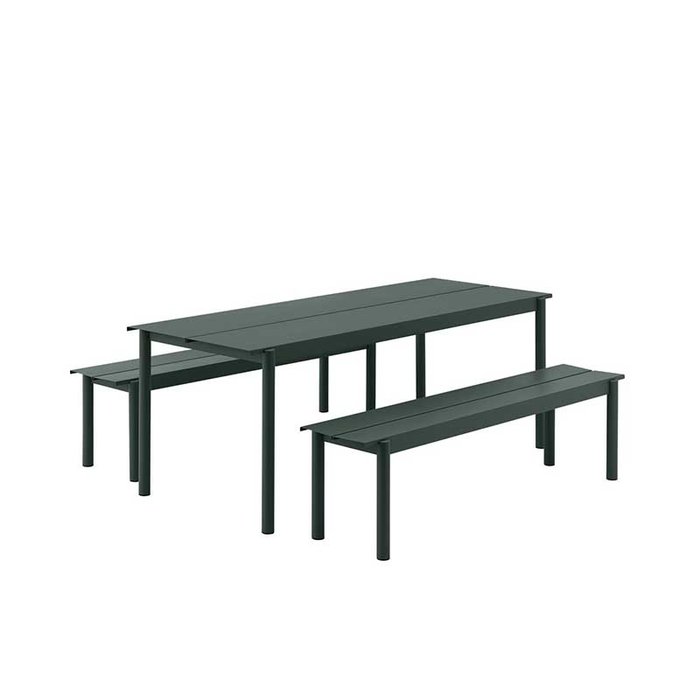 Muuto Linear set de jardin table 140x80 + 2 banques 110x34