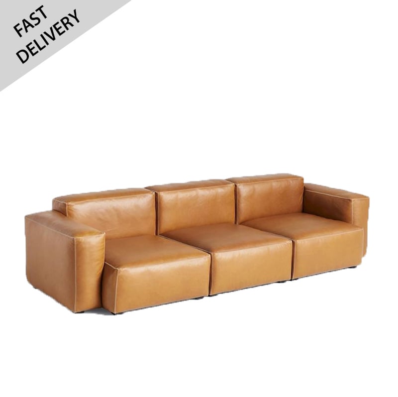 HAY Mags soft 3 seater combination 1 low armrest / Sense Cognac / Grey stitching