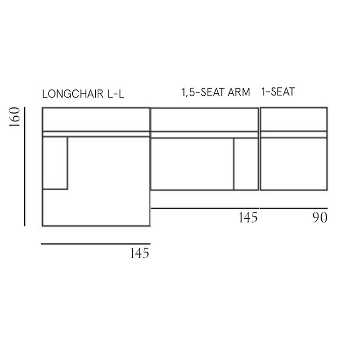 Fest Amsterdam Clay sofa - 1seat no arm + longchair L arm left + 1.5seat arm right