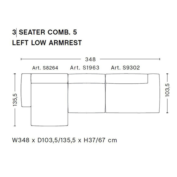 HAY Mags Soft Sofa Low armrest - 3 seater combination 5 - Linara 311 - HAY