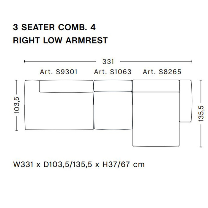 HAY Mags Soft Sofa Low armrest - 3 seater right comb 4