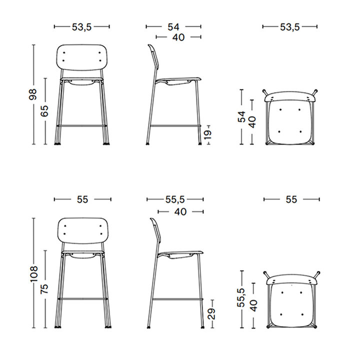 HAY Soft Edge90 barkruk - Black steel frame