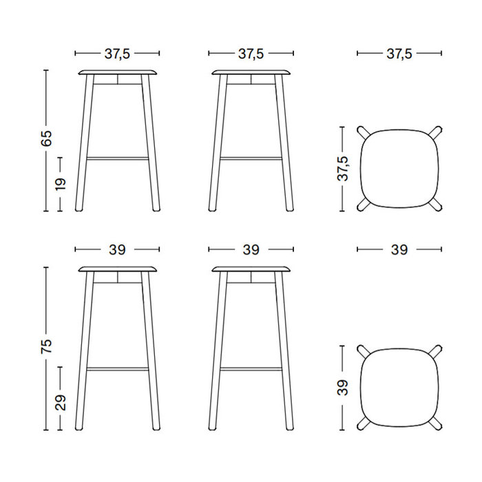 HAY Soft Edge82 barkruk -  Naturel oak frame