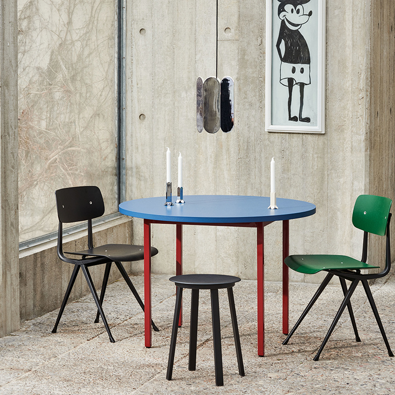 HAY Two-colour round table - light grey tabletop - ochre frame - Muller Van Severen