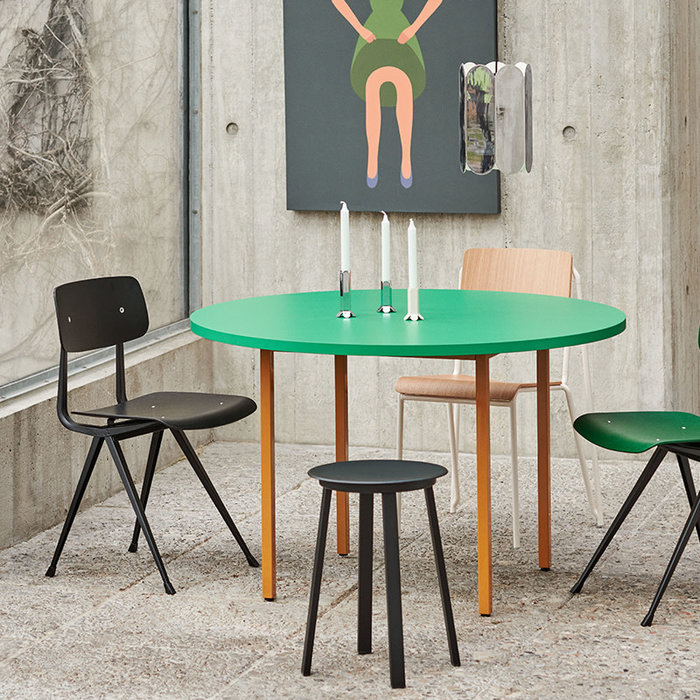HAY Two-colour round table - green mint tabletop - ochre frame - Muller Van Severen