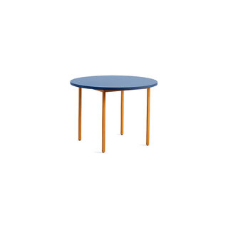 HAY Two-colour round table - blue tabletop - ochre frame