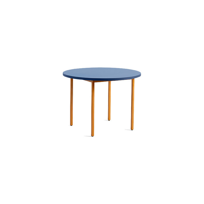 HAY Two-colour round table - blue tabletop - ochre frame - Muller Van Severen